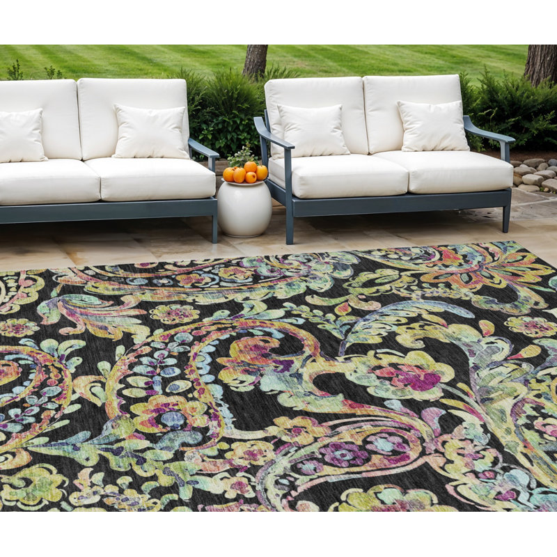 Tapis intérieur / extérieur vert 8 pi x 10 pi avec motif cachemire lavable