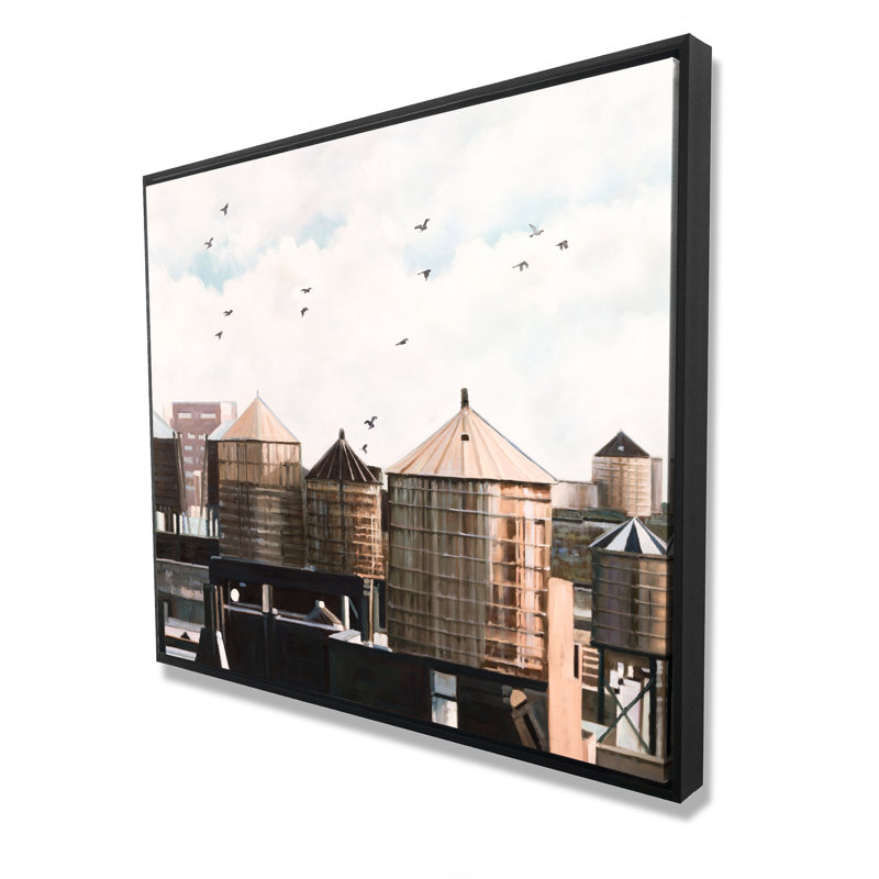 Water Towers - Gray Framed Canvas | Bedroom Home Decor