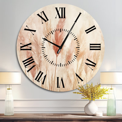 Horloge murale surdimensionnée en métal de style bohème, tons terreux et Pampas Drift