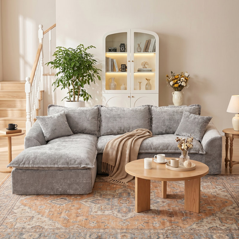 Boneless 103" Boneless Compressed Sectional Couch No Assembly Required With Pillows, Gray, Left Hand Facing