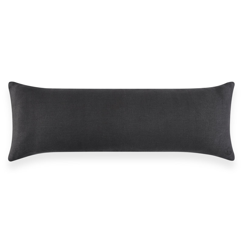 Black and White Linen Lumbar Pillow with Textured Design