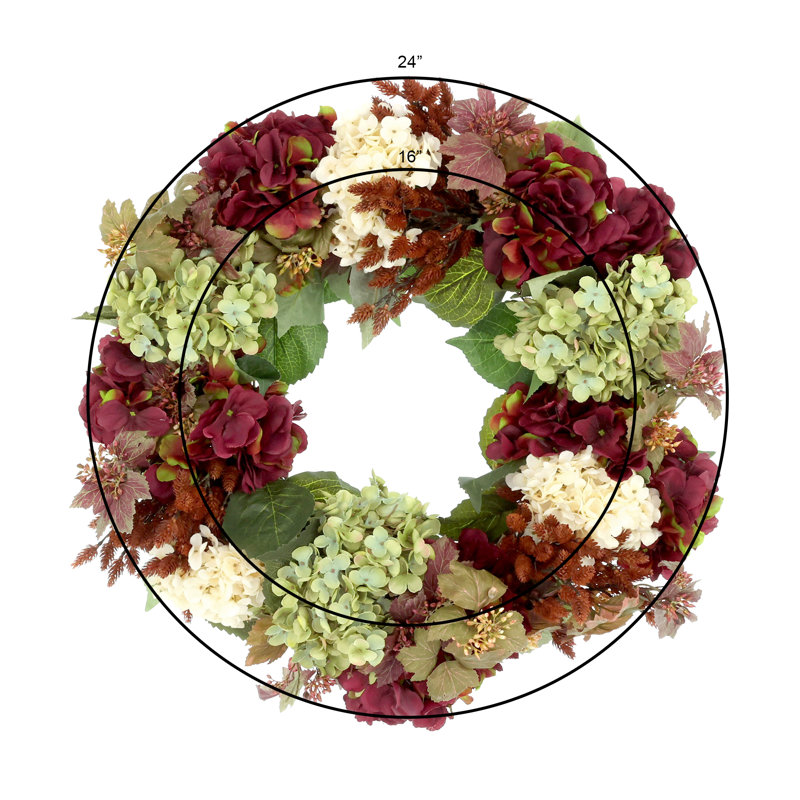26" Hydrangea Fall Wreath with Bunny Tail's and Ivy