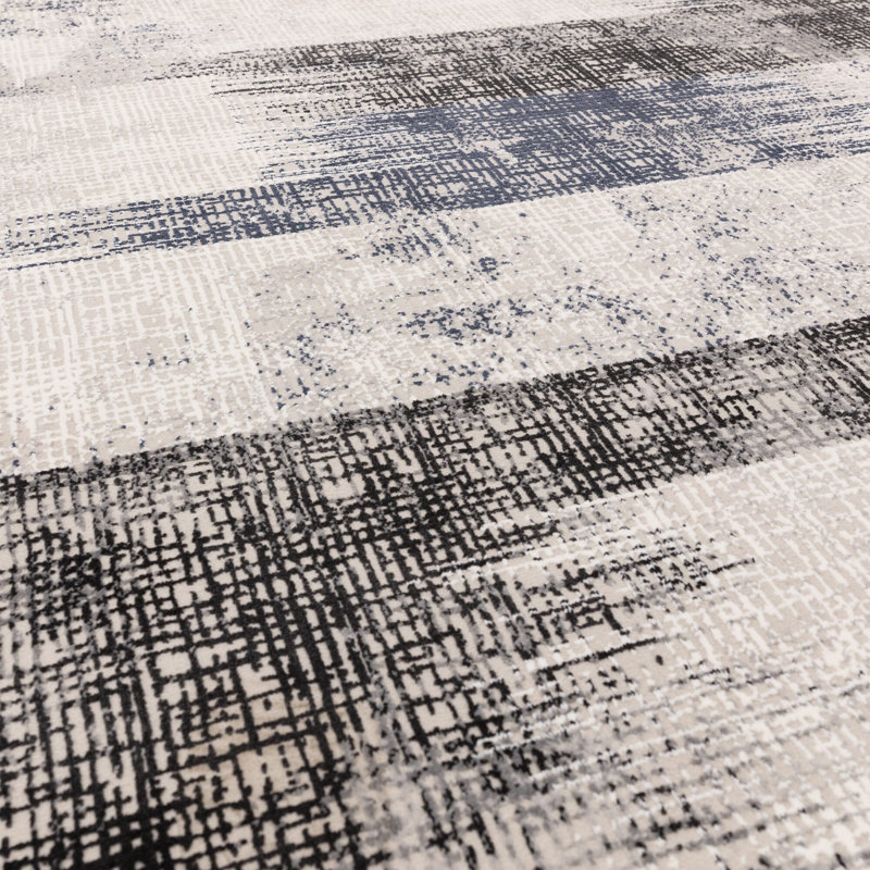 Abrienne Soft Lines Blue/Grey/Black Rug, Rectangle 80 x 150cm