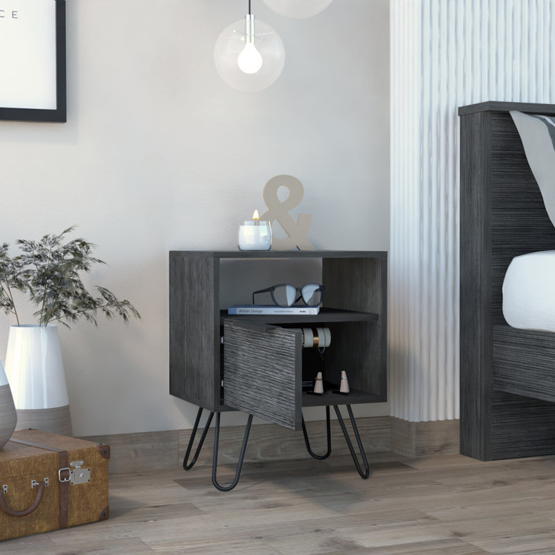 Jacara 17.7'' W Metal Nightstand, Gray