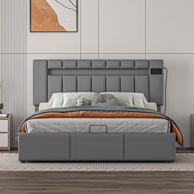 Dearran Queen Size Upholstered Storage Bed with LED light, Bluetooth Player and USB Charging -  Latitude Run®, 51B882D3A00446A7B0AA9A743286F49A