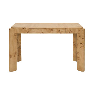 Loon Peak Jakus 49'' Maple Burl Desk Modern Vanity Table with Storage Drawers in Luxury Design