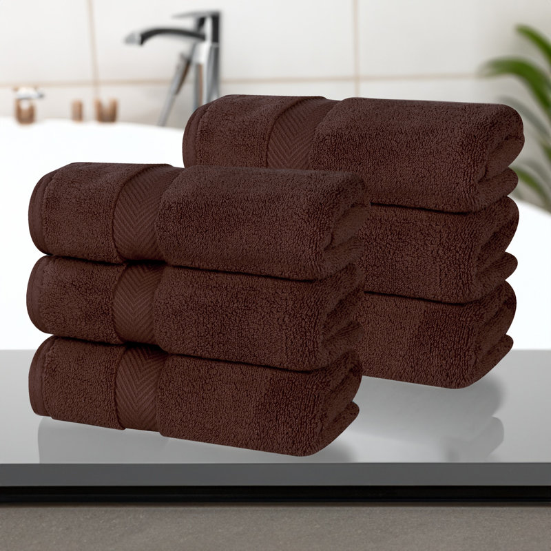 Cortright Zero Twist Cotton Solid Chevron Dobby Border Super Soft Absorbent Hand Towel, Espresso