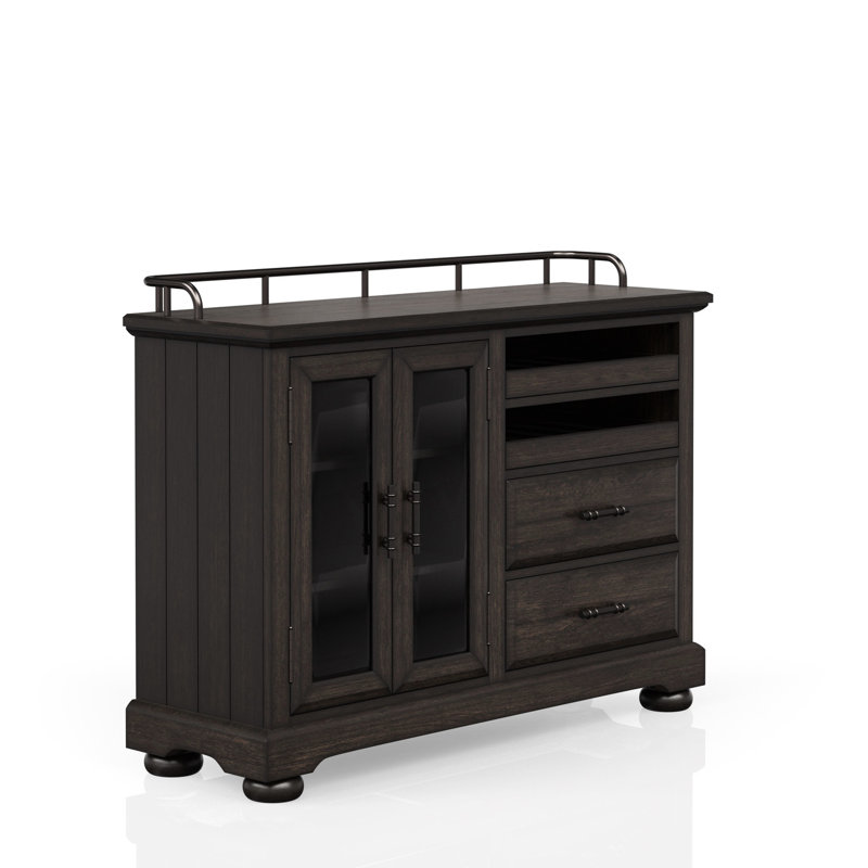 Service à café avec mélange de métal et de bois, design profond, armoire en verre, desserte traditionnelle à 2 tablettes, café, compartiment de rangement à 2 tablettes