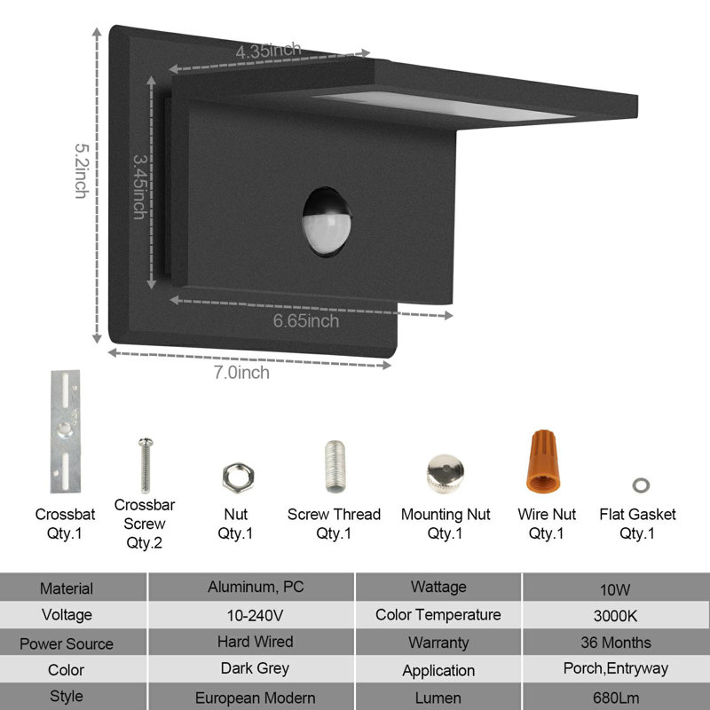 Wall Light Outdoor LED Wall Lamp Modern Wall Sconce Lighting Motion Sensor Lantern, Black, 2