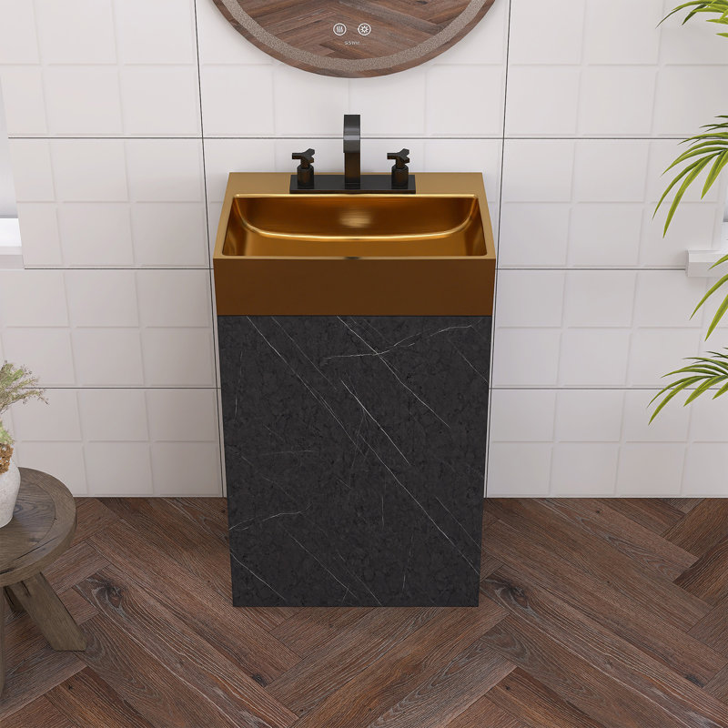 Meuble-lavabo autoportant de 20 po avec lavabo en acier inoxydable, Noir