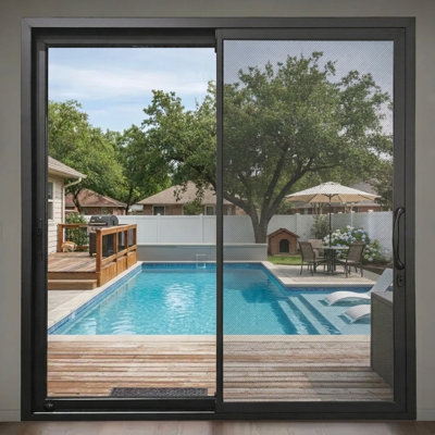 Matte Black Aluminum Sliding Patio Door with Double-Pane Tempered Glass,Low-E glass, Screen, and Lockset