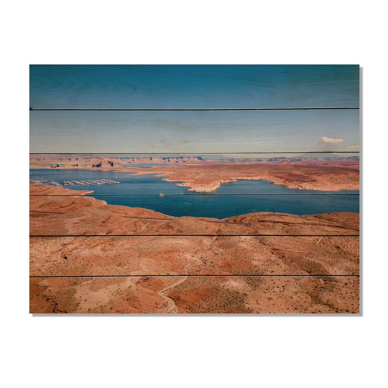 Vue aérienne du lac Powell sur bois, H 24 po x l 32 po x P 0,78 po