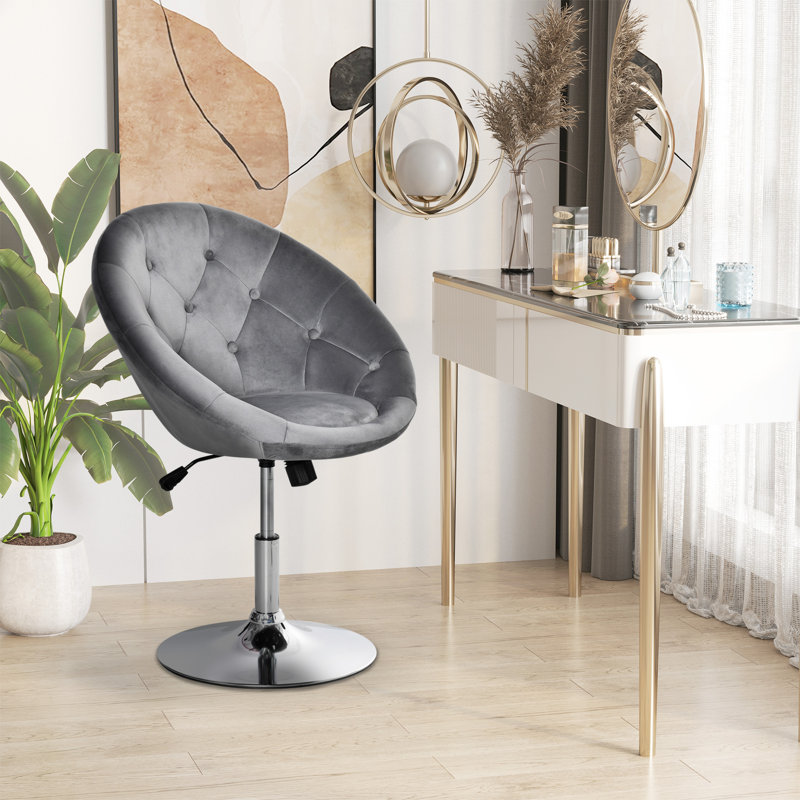 Cathie Swivel Upholstered Adjustable Height Counter Stool with Metal Frame, Grey, Grey