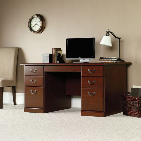 Classic Cherry Wood Executive Desk with Drawer and Filing Cabinet