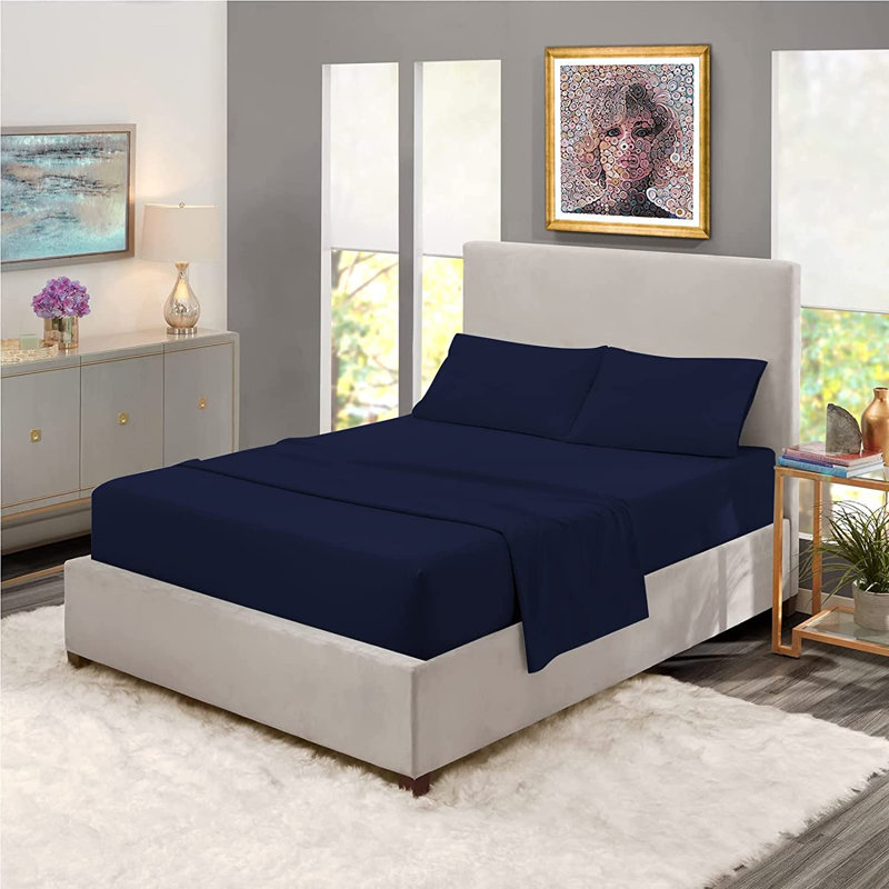 Lilyanah Microfiber 25cm Extra Deep Fitted Bed Sheets, Navy, Super King (6')