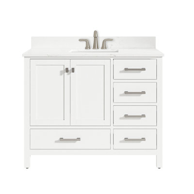 Meuble-lavabo en bois massif 42 po avec lavabo blanc et armoire de rangement