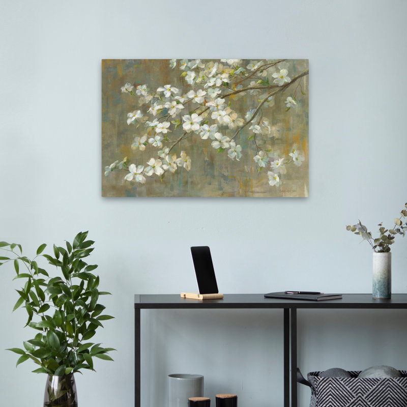 Fleurs et branches de cornouiller au printemps, H 16 po x l 24 po