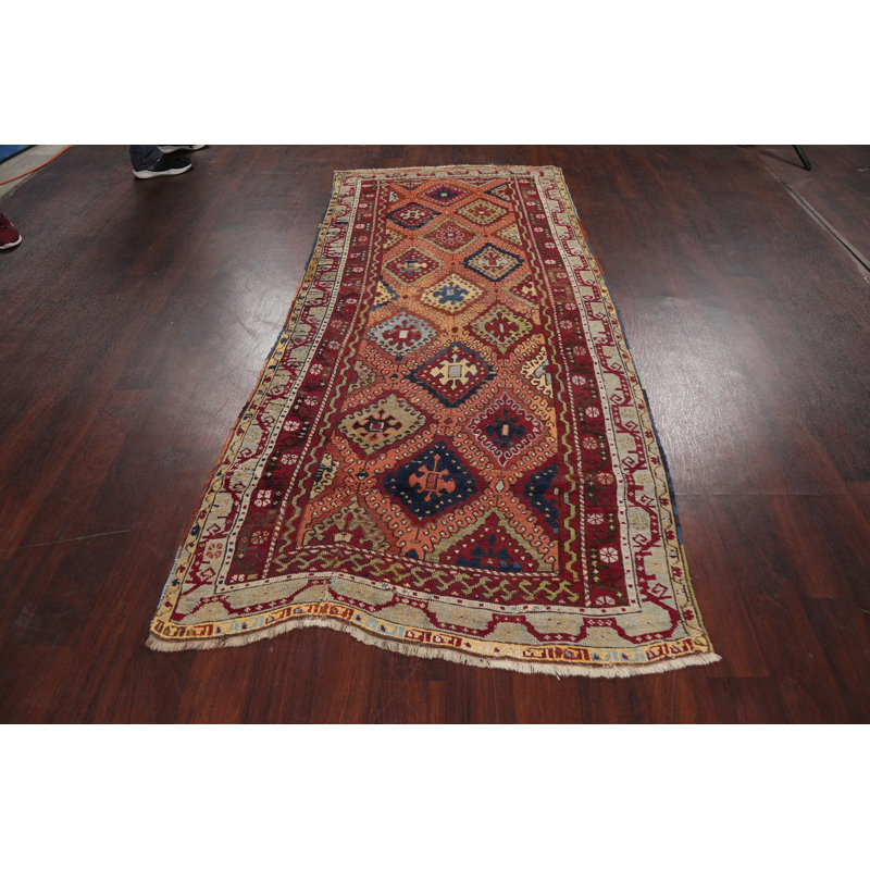 Tapis rouille en laine noué à la main de conception unique 3 pi 7 po x 8 pi 2 po New Age