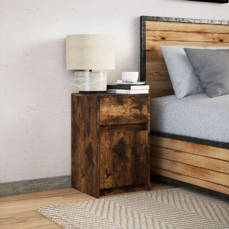 Darleth 38 cm W Bedside Table, Smoked Oak, Individual