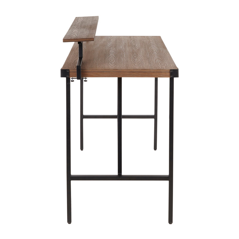 Gia Industrial Counter Table In Black Metal And Brown Wood-Pressed Grain Bamboo By, Walnut