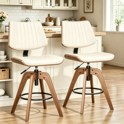  Tabourets de bar pivotants à hauteur réglable avec dossier, tabouret de comptoir moderne en cuir de polyuréthane pour îlot de cuisine (ensemble de 2)