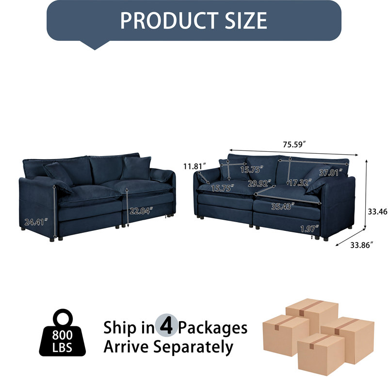 Ensemble de canapé surdimensionné surdimensionné à 2 sièges profonds avec confort moelleux, style moderne et agencement de bricolage flexible pour le salon ou le bureau.