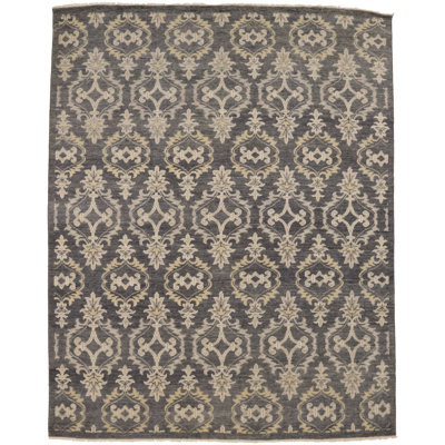 Tapis géométrique rectangulaire en laine noué à la main gris / beige