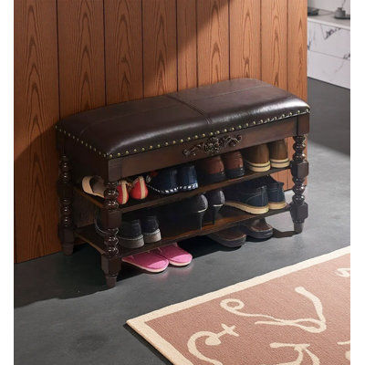 Vintage Solid Wood Carved Flip-Top Shoe Storage Bench