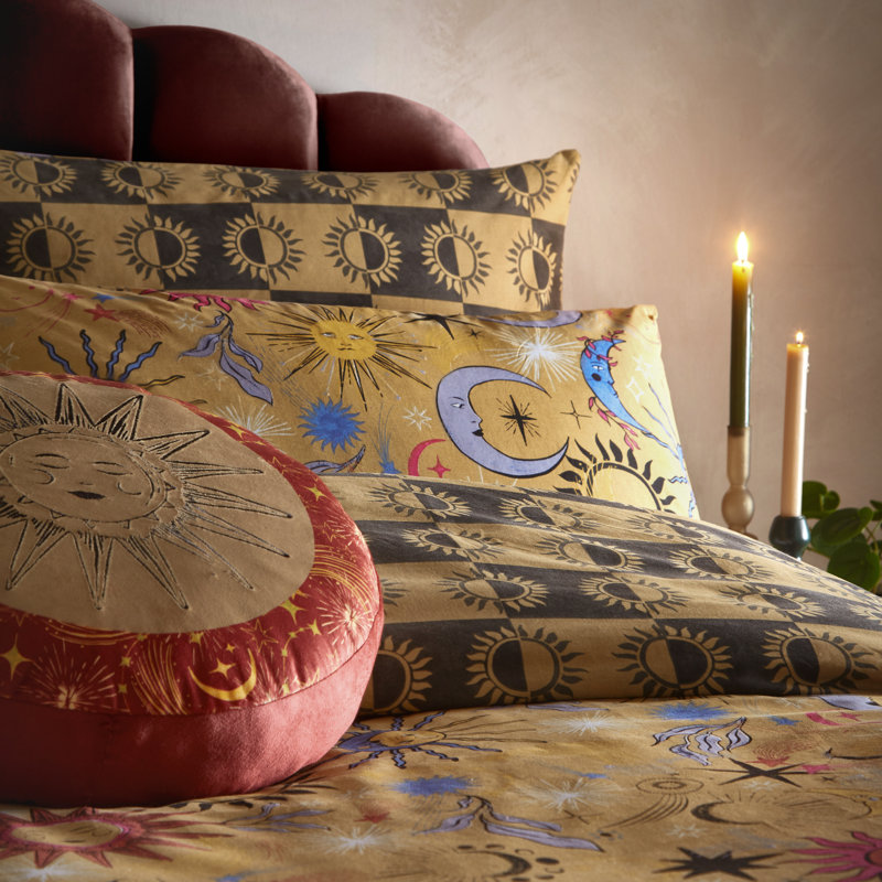 Ethereal Star Cotton Blend Abstract Duvet Cover Set with Pillowcases, Super King Duvet Cover + 2 Standard Pillowcase