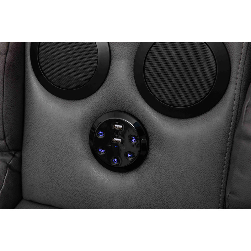 Canapé modulaire inclinable en cuir Vegan avec système audio 3 pièces Bracyn, Similicuir gris