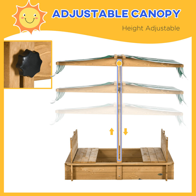 Outsunny 41.75'' x 47.75'' Solid Wood Square Sandbox, Brown