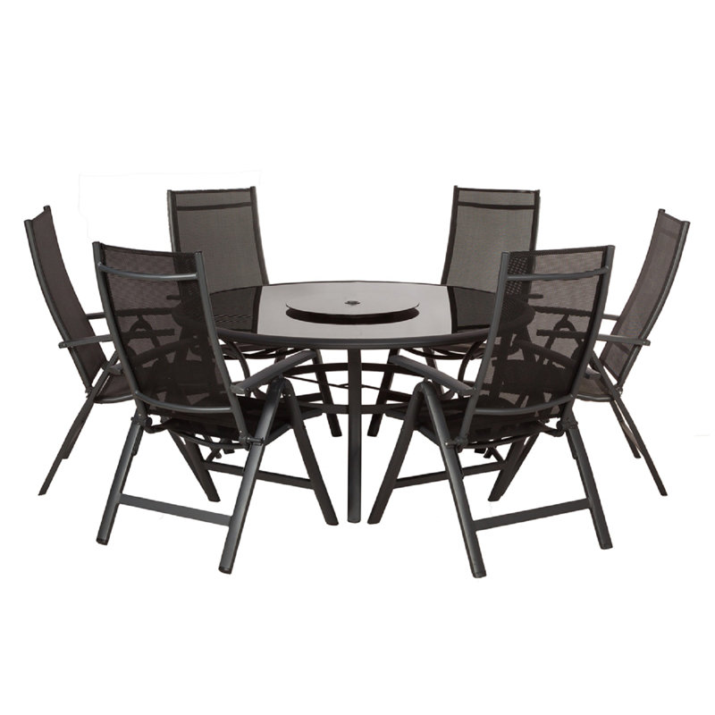 SORRENTO 6 Seater Round Recliner Set with Textylene Multi Position Chairs, Black