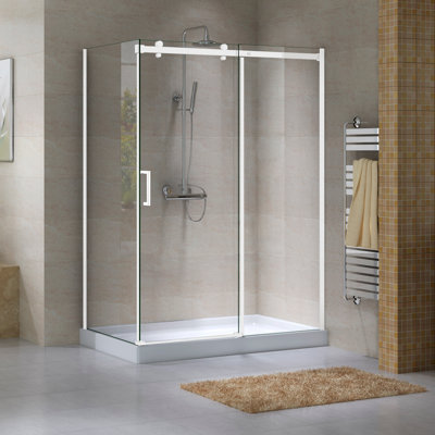 Ensemble de porte et panneau de douche blanc mat 48 po x 32 po