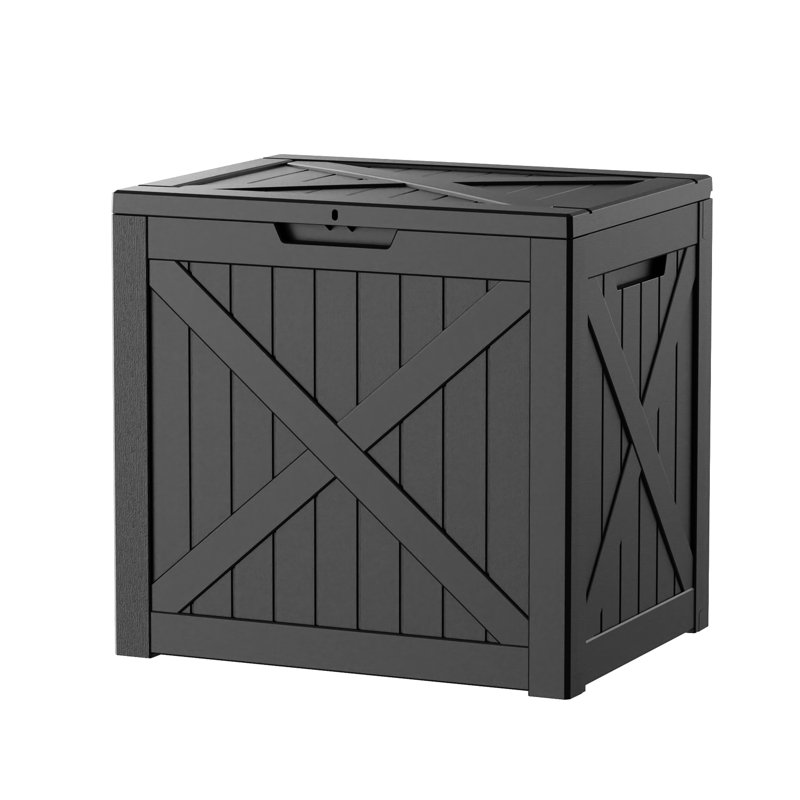 32 Gallon Lockable Deck Box, Barn-style Resin Outdoor Storage, Black