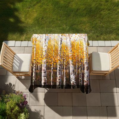 Contemporary Orange Landscape Tablecloth - Birches by Sunny Day