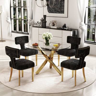 Ensemble de salle à manger moderne à piédestal transparent avec chaise Dininig Chenille