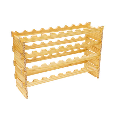 36 Bottle Stackable Modular Wine Rack, 4-Tier Solid Pine Wood Storage Rack
