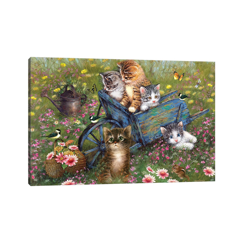 Wheelbarrow Kitties by Giordano Studios - Wrapped Canvas Print, 20.32 cm H x 30.48 cm W