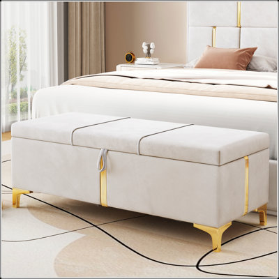 Élégant repose-pieds de rangement rembourré, banc de rangement avec pieds en métal pour la chambre à coucher, salon, entièrement assemblé sauf les pieds