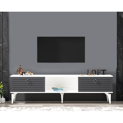 Catena Modern TV Stand with Wall-Mounting Capability, White & Anthracite, 59.0 x 17.6 x 11.6 inches | 100% Melamine Coated Particle Board, 0.7 inches Thick | Multiple Shelves for Organization, Stylish & Functional Design