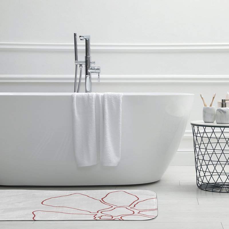 Tapis de bain Petal Lines, L 21 po x L 34 po, Orange/Blanc