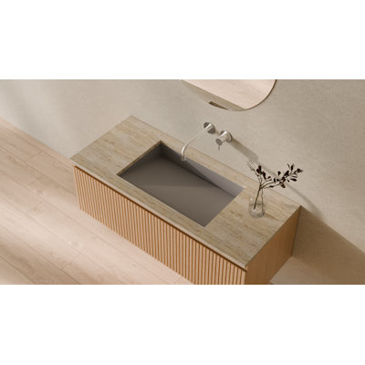 Badeloft 25.2" x 16.1" Rectangular Stone Resin Undermount Ramp Bathroom Sink UB-04-L-MGRY in Matte Gray