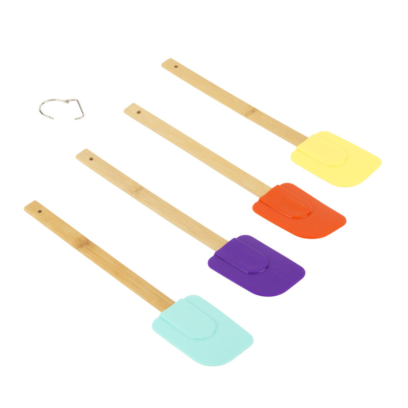 Colorful Silicone Spatula Set with Bamboo Handles, 12"