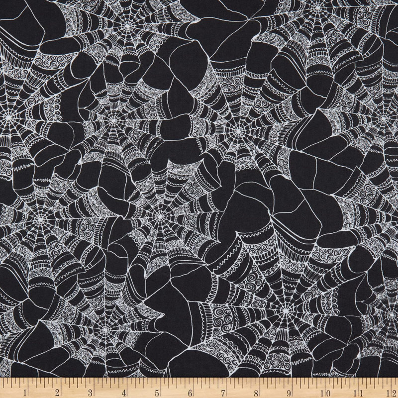 Springs Creative Halloween Patterned Web Black, 100% Cotton Fabric By The Yard