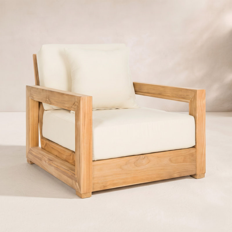 Melrose Teak Outdoor Lounge Chair, Beige