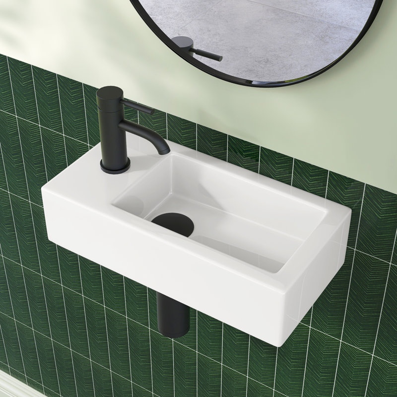 Petit lavabo mural suspendu en céramique 14,6 "x 7" mural avec robinet à gauche en blanc