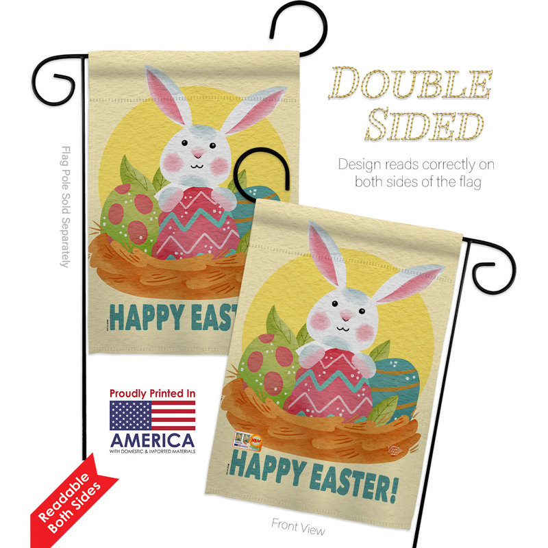 Drapeau de jardin Pâques en lapin 2 côtés en polyester 19 x 13 po