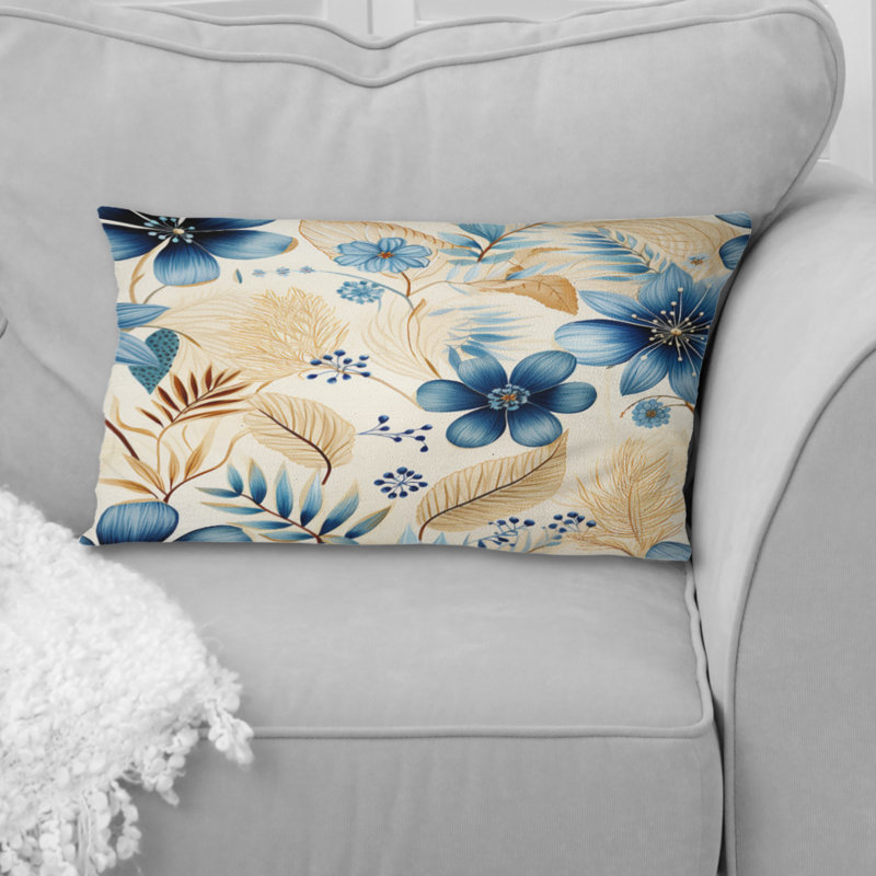Oreiller imprimé floral Boho blanc bleu Hibiscus I