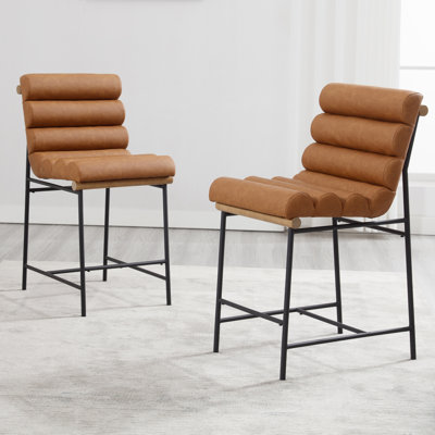 Mutsuo Upholstered Faux Leather Counter Stool with Metal Frame Chic Arm-less Counter Height Bar Stool for Coffee Bar/Kitchen Island