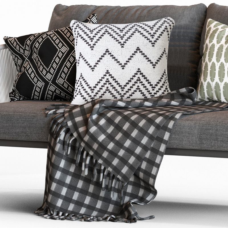 Hand-Woven White and Black Chevron Cotton Square Pillow Cover